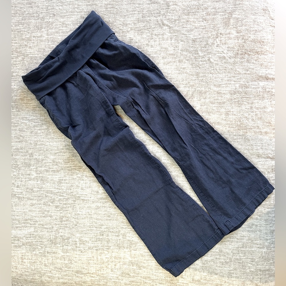 Navy Linen Wide Straight Leg Maternity Pants